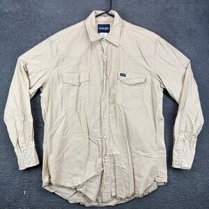 Wrangler Men's Long Sleeve Button‎ Up Shirt Tan Cotton Western Pearl Snap L